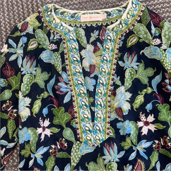 Tory Burch Embellished Cotton Wisteria Tunic, size 2 - Picture 7 of 10